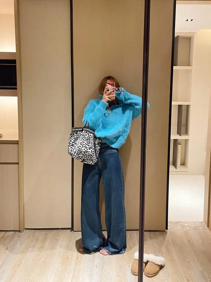 

Джинсы KOGIRL Thiened: Зимние, с высокой талией, широкие, свободного кроя, прямые, женские, в стиле ретро, стройнящие, из денима, с высокой талией