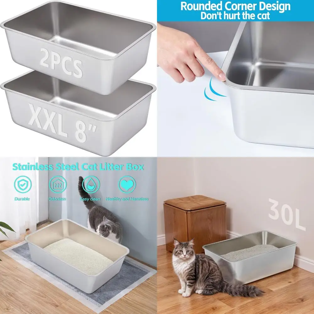 

Extra Large Deep Stainless Steel Litter Box for Large Cats - 8 High, Easy Clean, High-Sided, Non-Stick, Odorless
