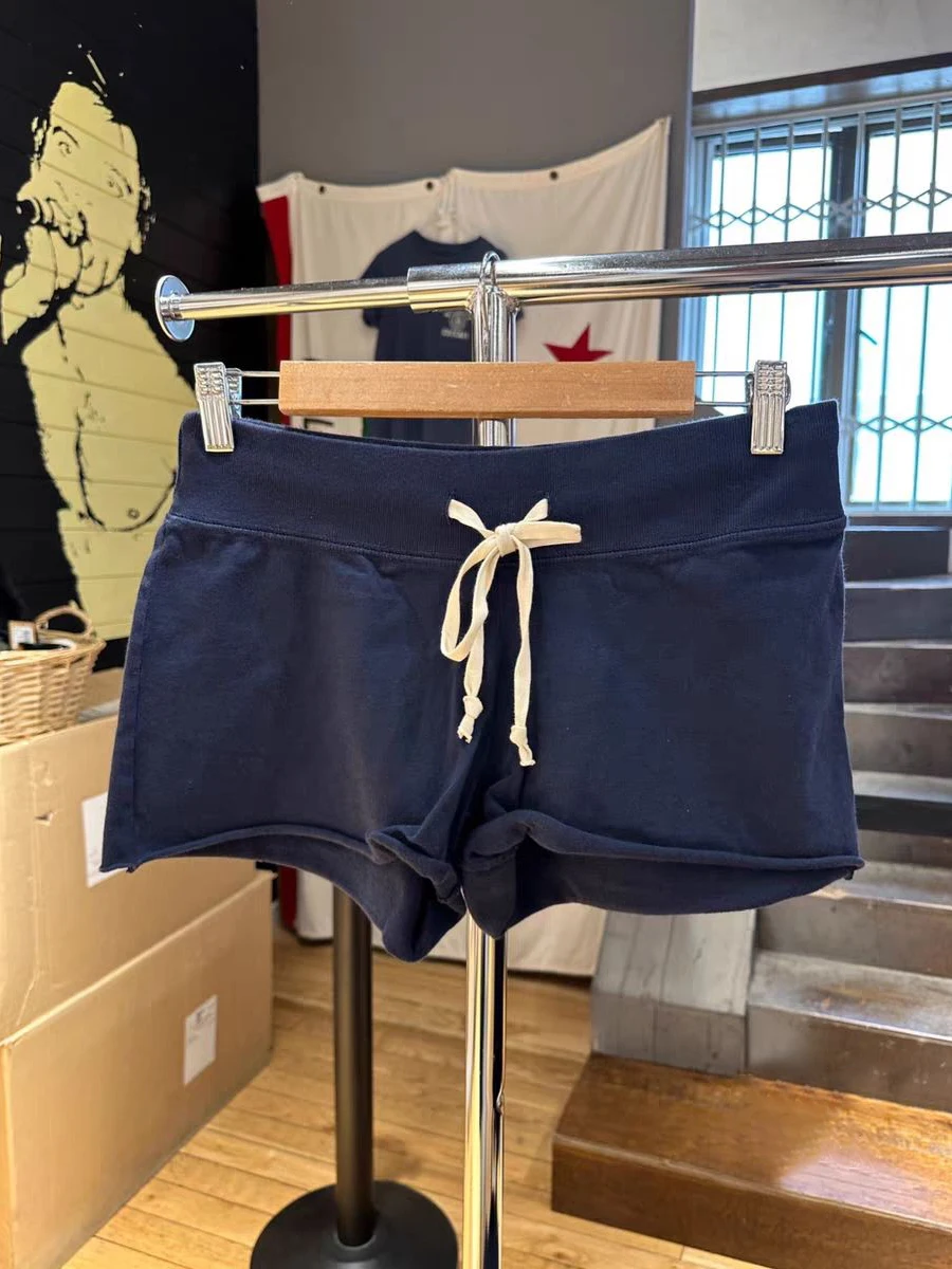 Drawstring Navy Sports Sweatshort Woman Summer Cotton Raw Trim High Waist Straight Shorts Vintage Harajuku Fashion Short Pant