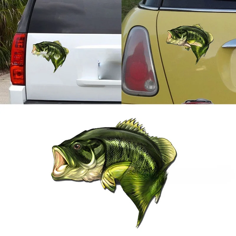 New Bass Fish Reflective Stickers Outdoor Fishing CarStickers Scratch Stickers Car Headlights Vinyl Stickers Reflective Stickers