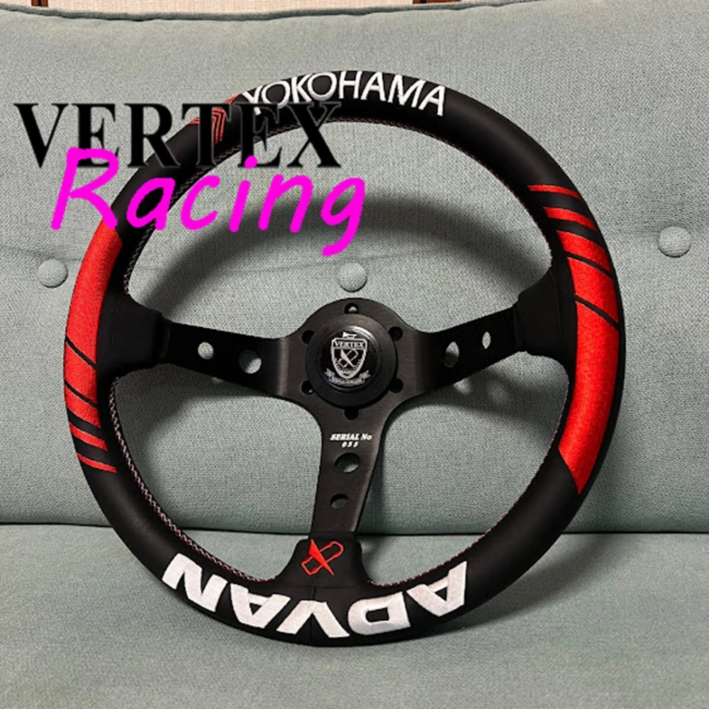 VERTEX Style Yoko Advan Steering Wheel 13Inch 330mm Classic Volante JDM Racing Drifting Sport Steering Wheel Red Leather