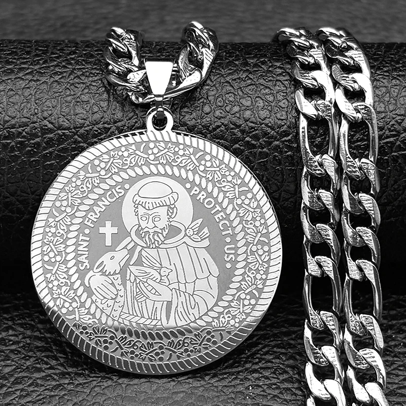 الكاثوليكية سانت فرانسيس حماية لنا قلادة للنساء الرجال الفولاذ المقاوم للصدأ الذهب اللون الحيوان ميدالية الشرير سلسلة تميمة المجوهرات هدية #3