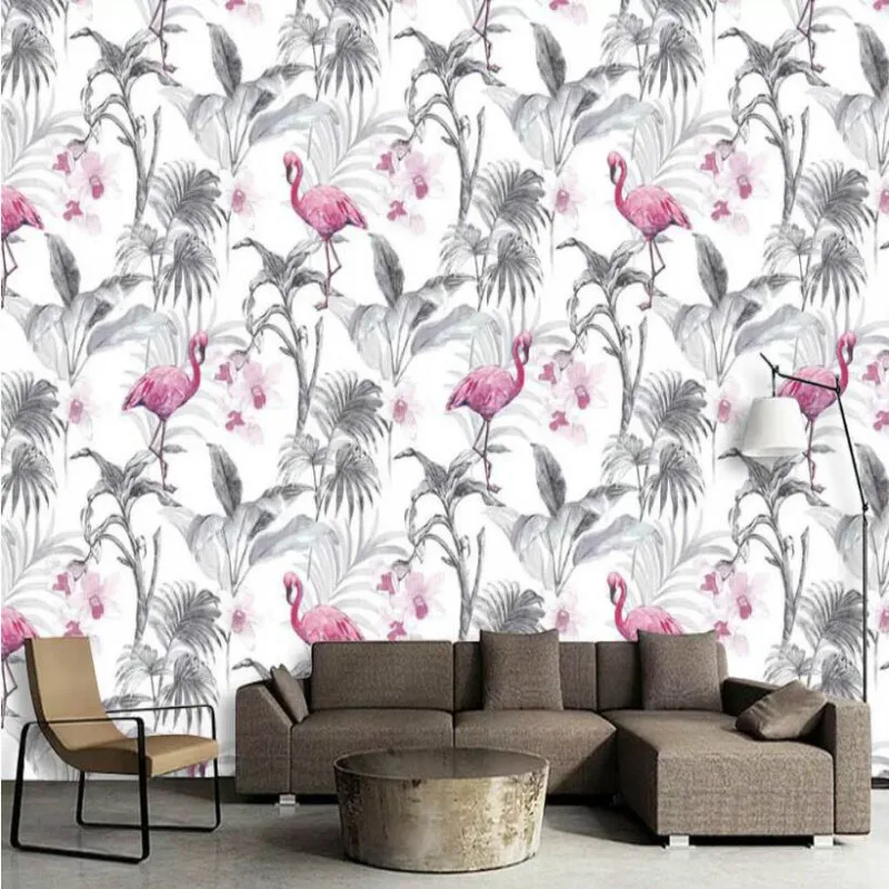 

3d Silk Wallpaper for walls Home Improvement Modern Wallpaper Wall paper decoration Modern Hand drawn flamingo wallpaper 3d