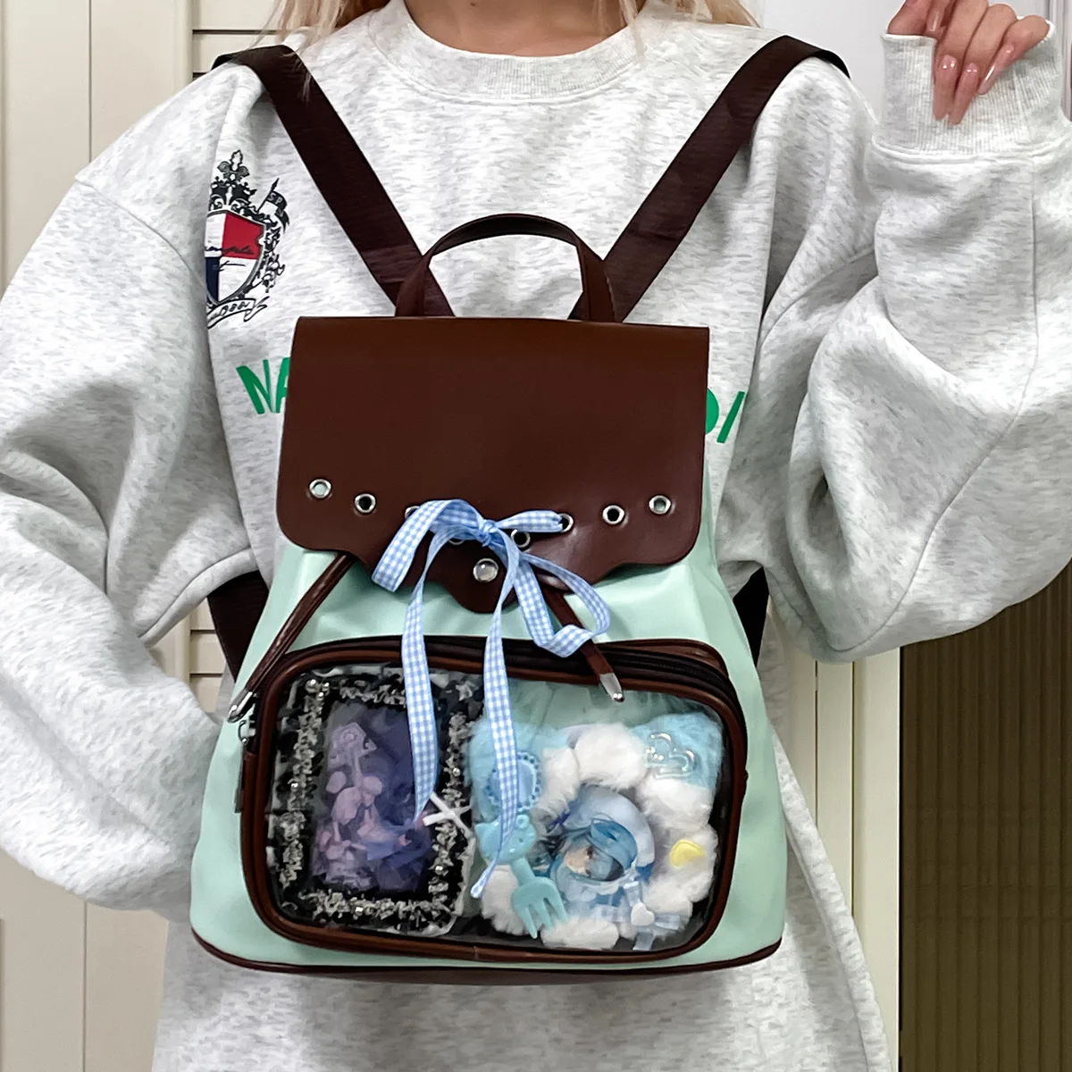 Kawaii Backpack Women Patchwork Color Small Itabackpack Fit 10cm Dolls Collage Student Mini Ita bag School Bags Girls - view 3