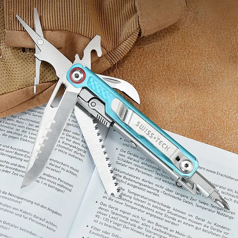 SWISS TECH 11 in 1 Mini Multitool Knife Folding EDC Outdoor Camping Survival Tools Pocket Knife Scissors Screwdriver