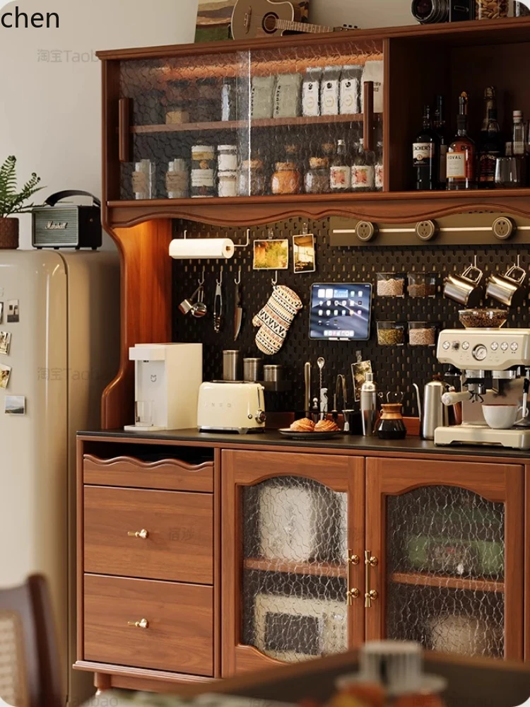 

HXL medieval solid wood dining side cabinet integrated storage cabinet against the wall, premium tea storage cabinet
