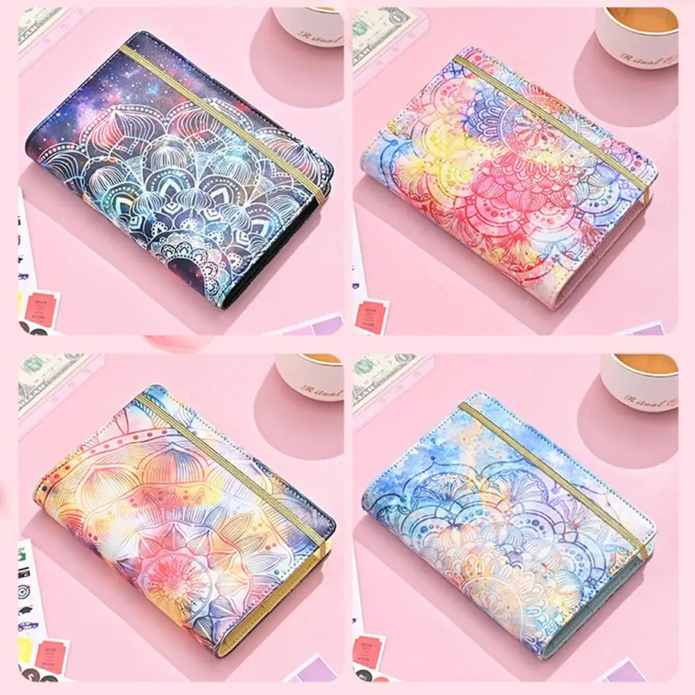 Multi-color Sheets Flower Printed A6 Binder Stylish Multi-purpose Notebook with Zipper Envelopes for Cash Cards Savings