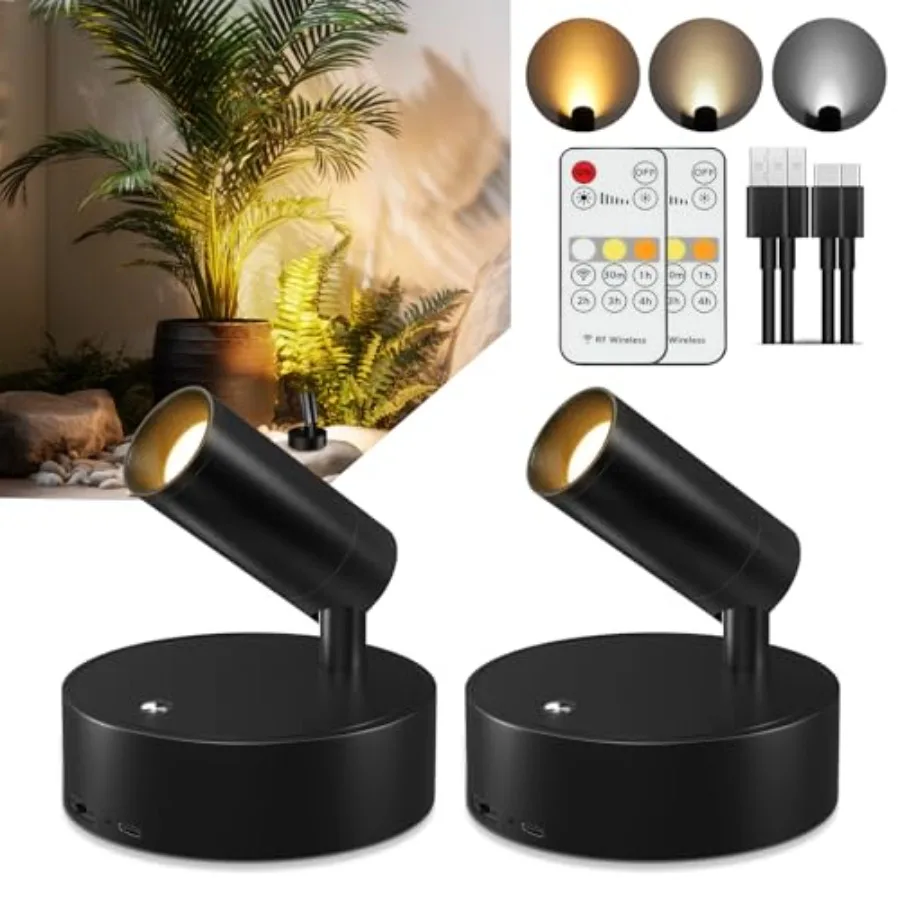 

Spot Lights Indoor, 4000mAh Rechargeable Battery LED Spotlight Indoor with Remote, Wirel Picture Lights with Timer Dimmable, Up