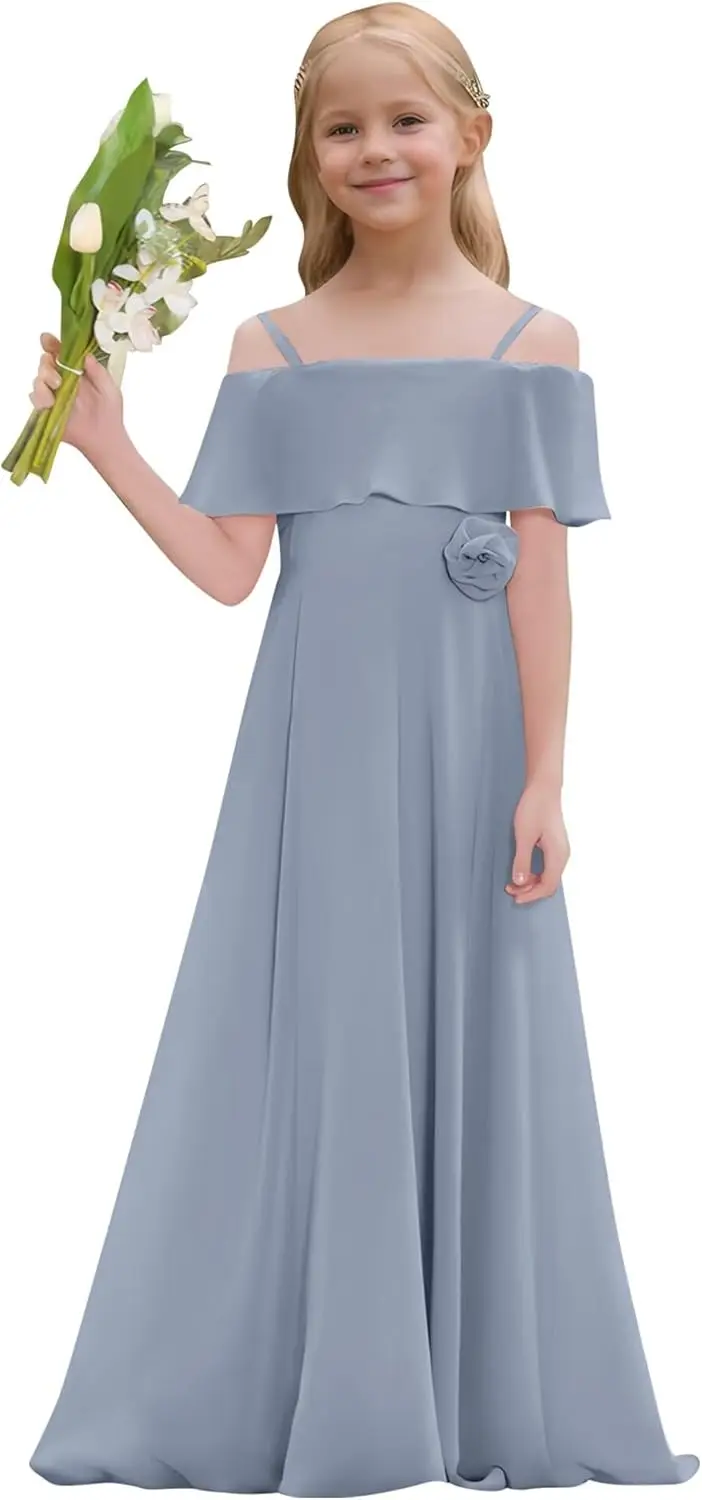 

Cold Shoulder Junior Bridesmaid Dress Long Chiffon Flower Girl Dresses for Wedding Girls Off Shoulder Pageant Gowns Girl Dress