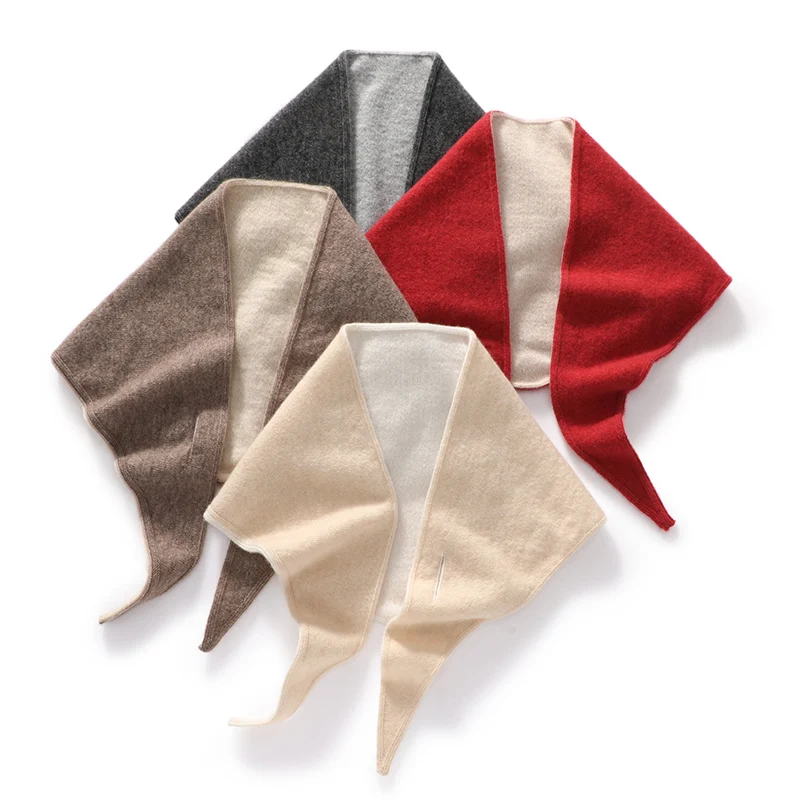 

New Women's Triangle Cashmere Scarf 100% Goat Cashmere Knit Shawl Spring Autumn Winter Double Color Soft Comfy Cashmere Shawls