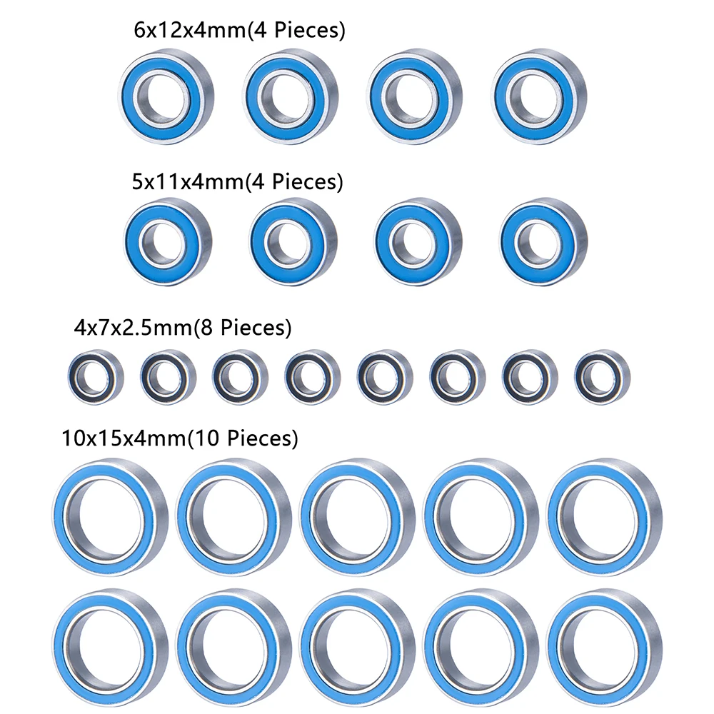 AXSPEED 26Pcs Complete Ball Bearing Kit Rubber Sealed Chrome Steel for 1/10 Tekno ET410 ET410.2 EB410 EB410.2 RC Crawler Car