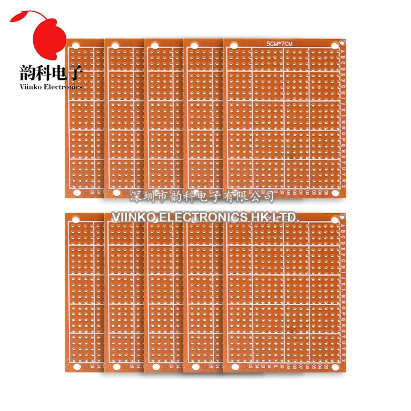5x7CM 10PCS 5*7CM PCB Breadboard Protoboard Single-Sided Universal Printed Circuit Boards 1.2MM Thick DIY Set Yellow