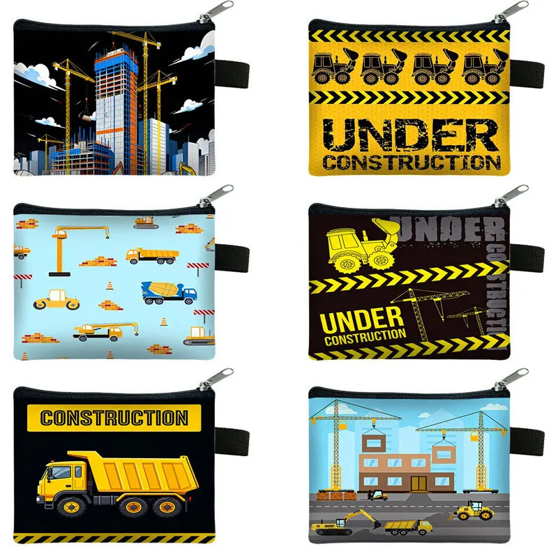 Cartoon excavator coin purse, engineering vehicle coin mini money bag, portable card case, coin key storage bag, gift