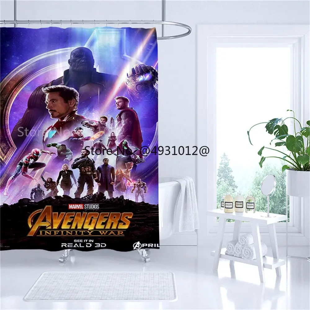  Avenger Anime 3D Shower Curtain Anime Spiderman Captain America Waterproof Drapes Polyester Bath Curtain with Hooks