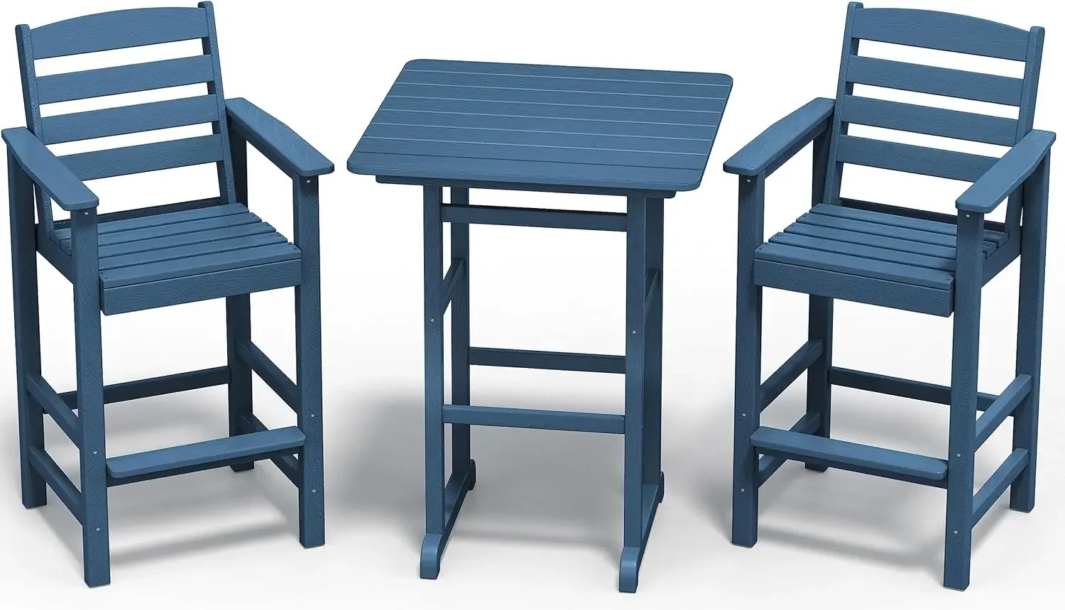 Balcony Adirondack Chairs and Table 3 Pieces Set,  Bar Table, Outdoor Bar Stools Set for Bistro, Poolside, Backyard, Blue