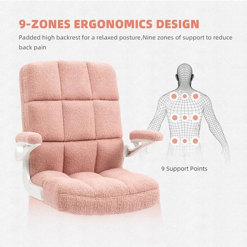 SEATZONE Home Office Chair Ergonomic Executive Desk Chair Comfortable Computer with Flip-up Arms,Faux Fur Chair with