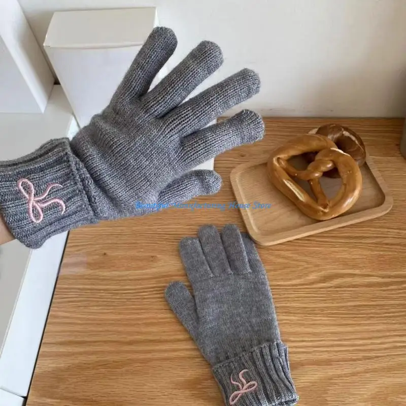 E56A قفازات شتوية محبوكة قفازات حرارية أنيقة كاملة الأصابع لركوب الدراجات في الهواء الطلق