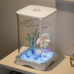 Betta Aquarium Tank 4K HD Desk Fish Tank Fish Bowl Small Aquarium Ornamental Aquarium Starter with LED Light for Home Offices