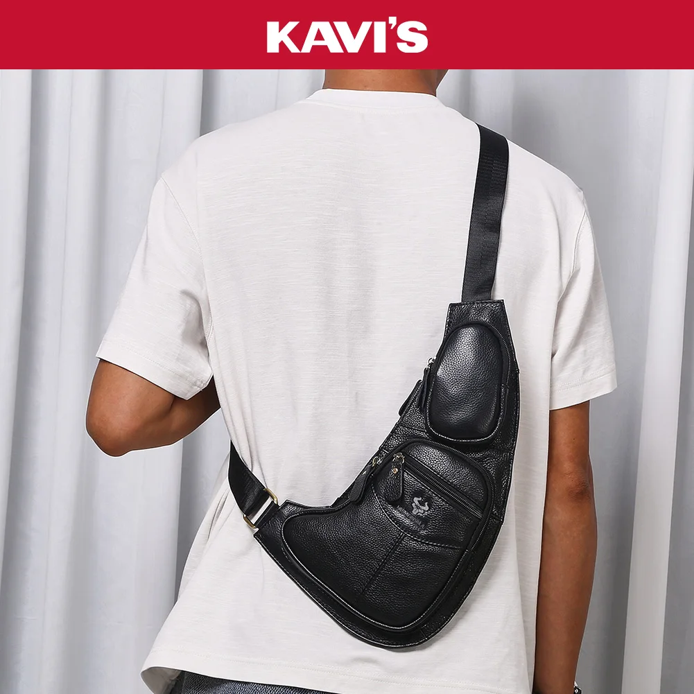 

Vintage Genuine Leather Men Sling Chest Bag Multi-Compartment Crossbody Shoulder Bag for Travel Outdoor Daily Use Phone & Cards