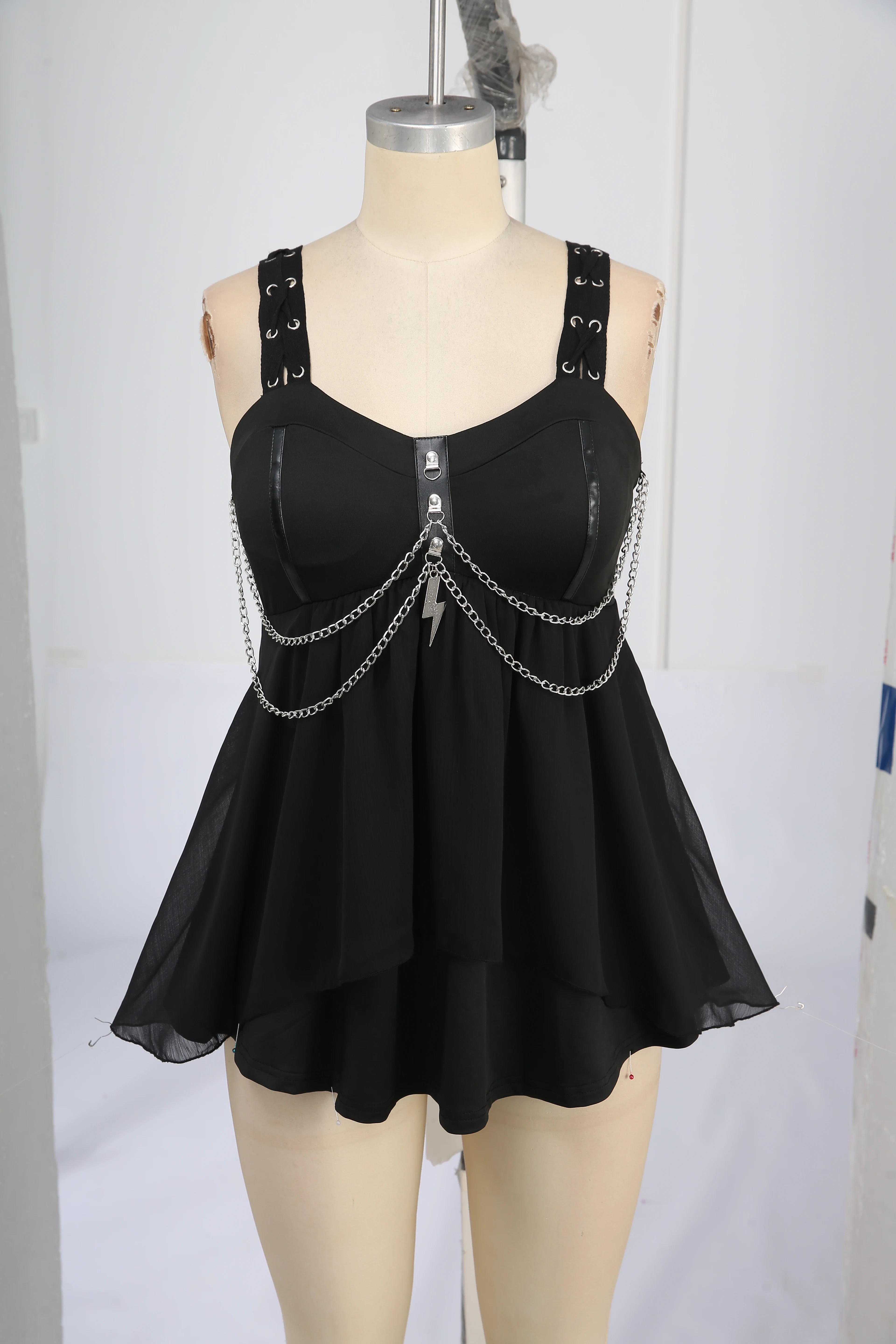 ROSEGAL-Haut en mousseline de soie pour femme, grande taille, précieux, vert floral, JODecor, froncé, volants, couches, glaçure, dos nu, été