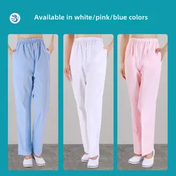 DAILOU Extra Large Autumn/Winter Thick Work Pants Comfortable Elastic Waist Doctor Pants Women's White Pink Blue Nurse Pants