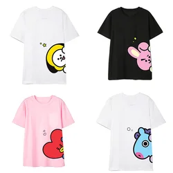 Summer Bt21 Anime Kawaii Cotton T -Shirt Cute Cartoon Round Neck Printing Flower Couple Short-Sleeved Girl Gift