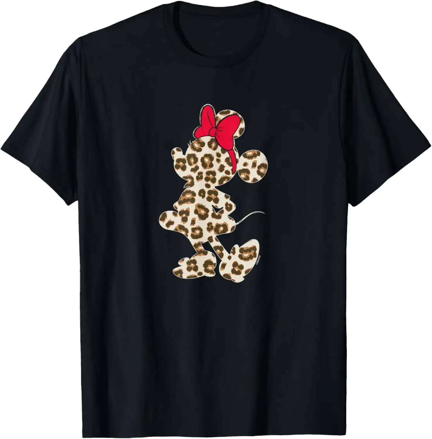 Camiseta de moda versátil y transpirable de manga corta con silueta de leopardo de Minnie Mouse, 100% algodón, ideal para el verano.