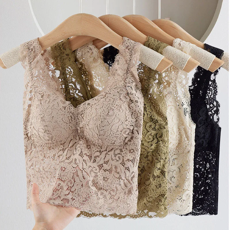 Women Sexy V Neck Bralette Lace Vest Top Sleeveless Solid Tops Female Elegant Clothing Ladies Casual Underwear