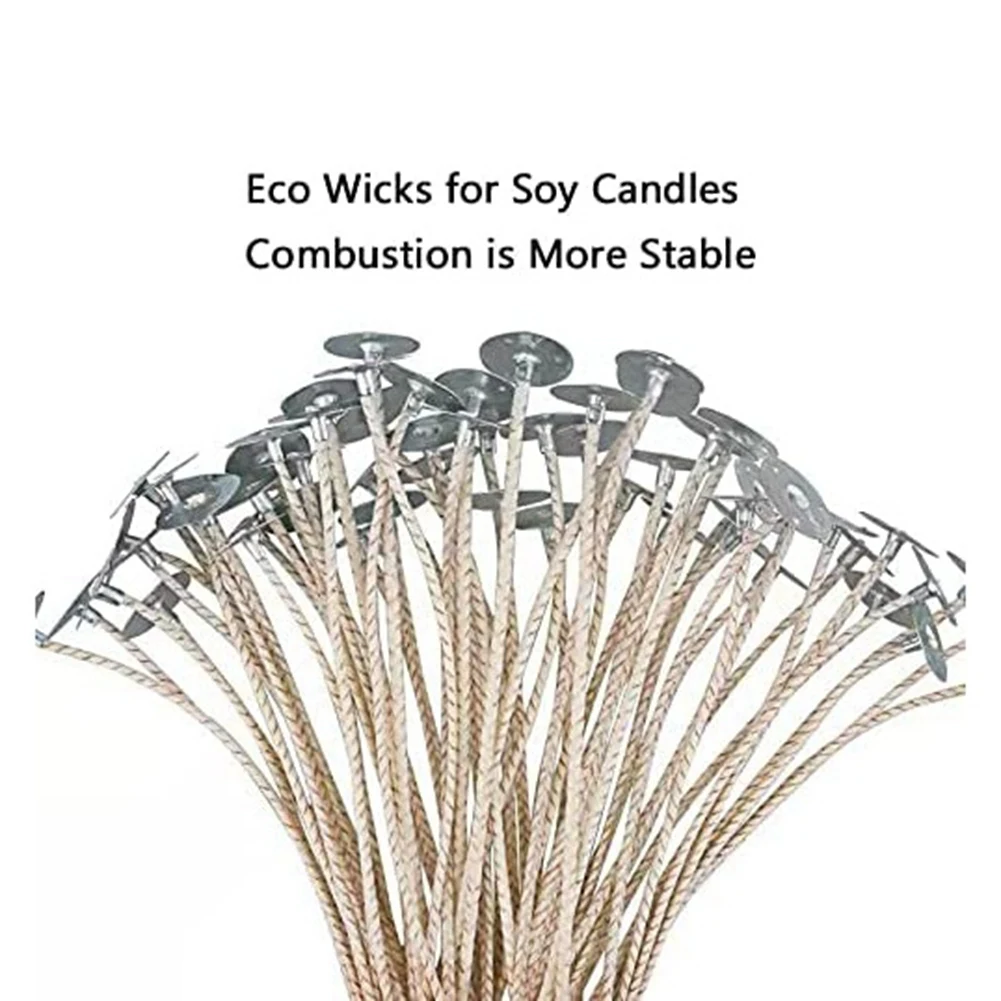 100Pcs ECO Wicks for Soy Candles 8 Inch Pre-Waxed Candle Wick for Candle Making Thick Candle Wick with Base