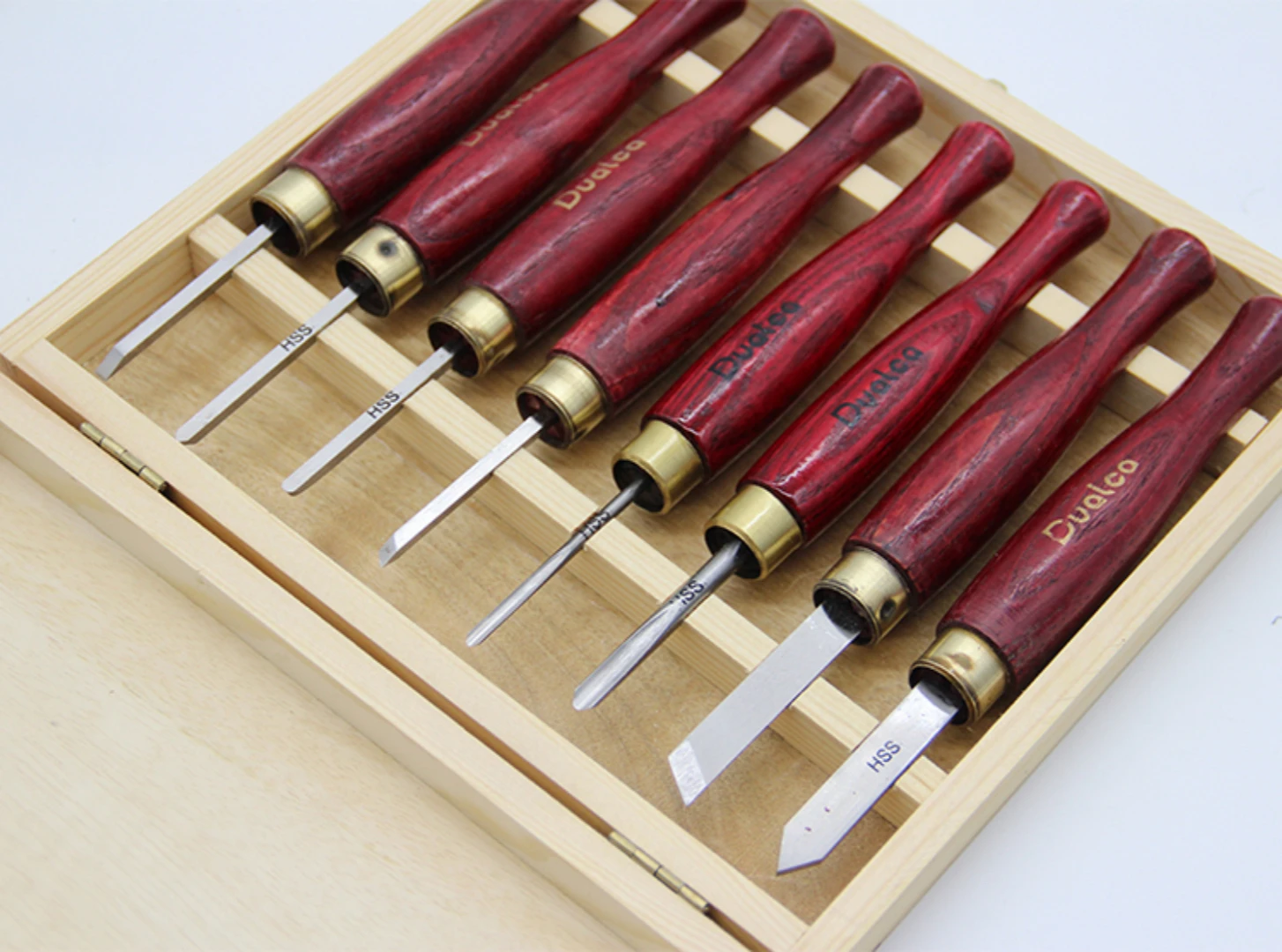 

8PCS HSS Miniature Woodturning Chisel SET For Small Details Packed with Wooden Box