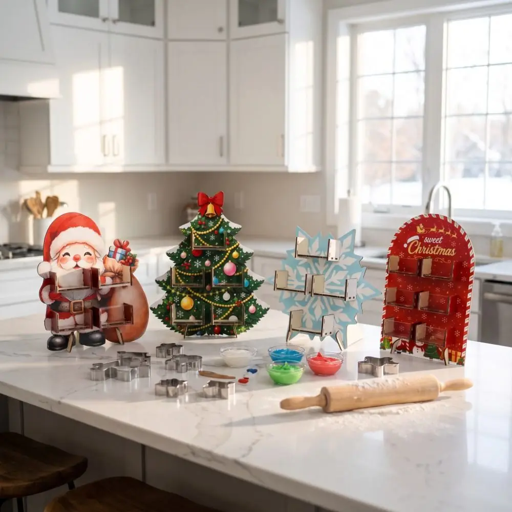 Atmosphere Xmas Tree Christmas Candy Display Rack Santa Claus Wooden Storage Rack Snowflake Decoration Desktop Ornament Table