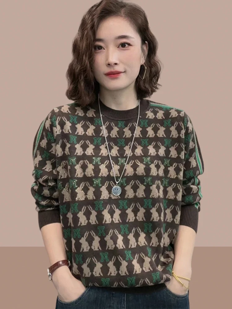 Fashionable Knitted Sweater Woolen Women's Top Large Size Small Figure Friendly Autumn Winter New Arrival Korean Style round ...