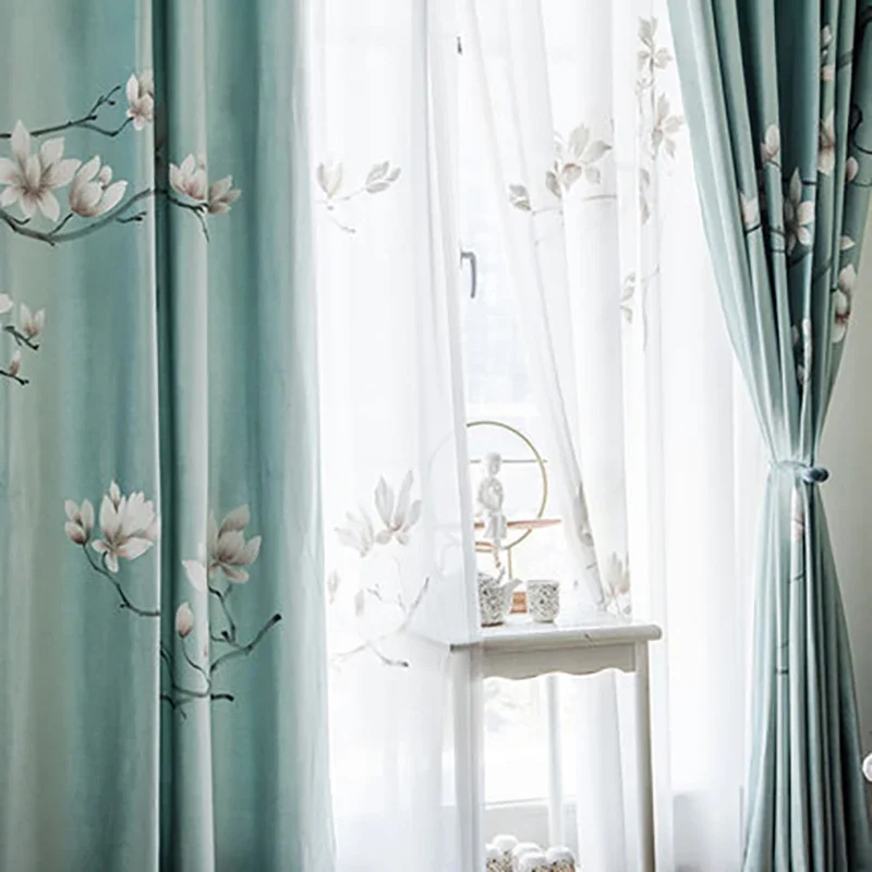 

Luxury Decor Velvet Curtain Custom for Living Room Dining Bedroom New Chinese Blackout Study Windows Soft Drapes Chiffon Lace