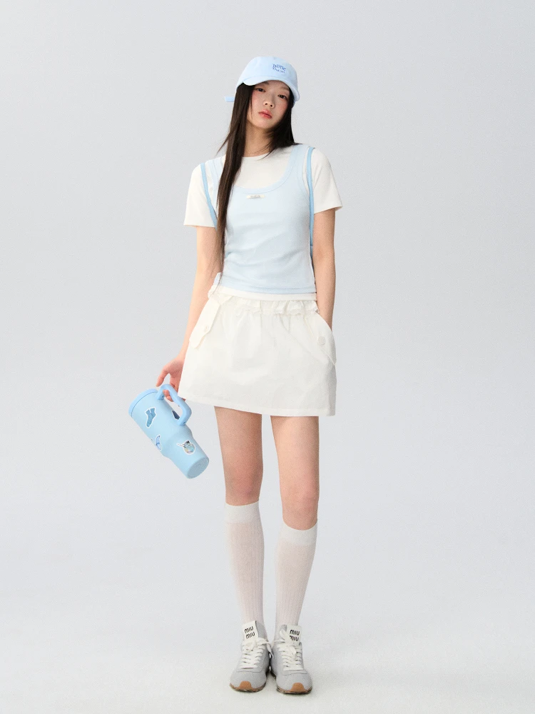 

La Lune Du Ciel Casual round Ne ort Sve Vest Top Women's Summer Versatile Cotton Blend Splice Design T-irt