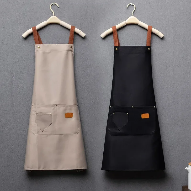 Waterproof Oilproof Apron Home Kitchen Apron Large Pocket Fashion Abrasion Resistant Workwear for Women and Men