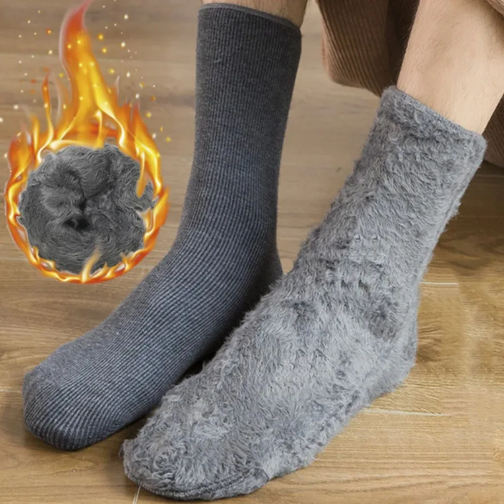 Soft Long Plush Men Socks Cold Resistant Super Thick Snow Socks Pure Cotton Solid Color Floor Socks Women