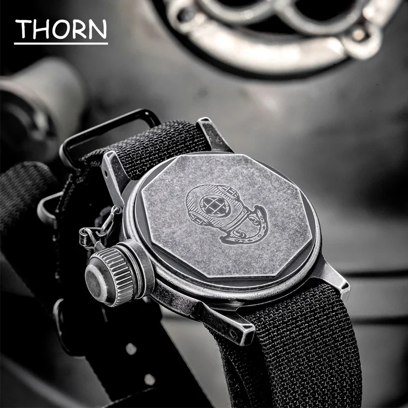 THORN SHY031 PVD Watch For Men 36MM Diameter NH35 Movement Automatic C3 Super Luminous 200M Waterproof Retro Military Watches
