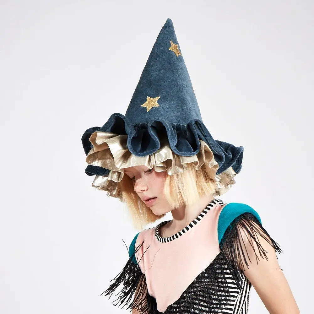 Children\'s Halloween Witch Hat Hallowenn Stage Costume Props Dress Up Cos Pointed Blue Hat Boys and Girls Magic Hat Witch Hat