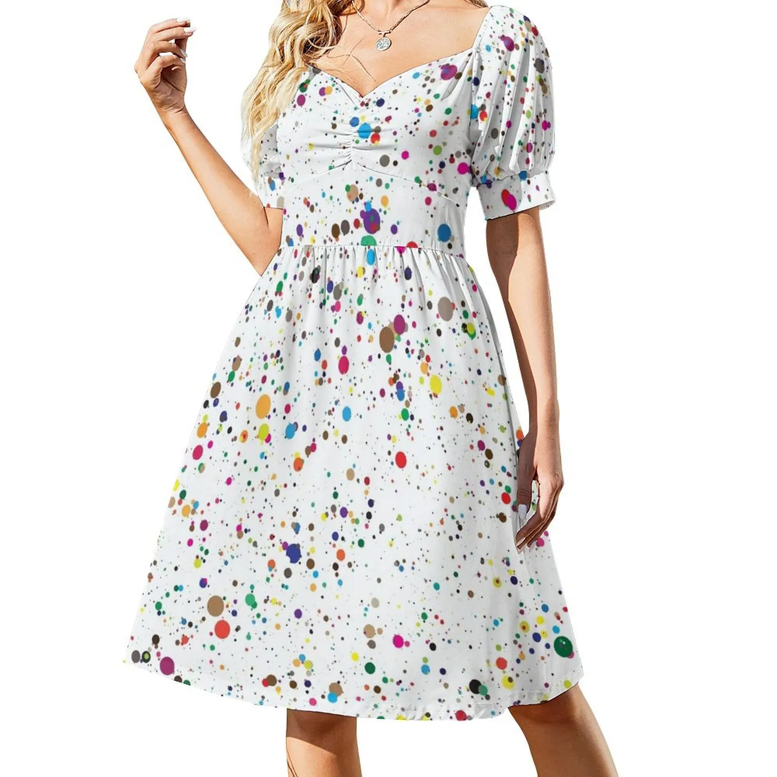 

colorful paint splatter confetti Short Sleeved Dress summer dress womens 2025 elegant guest wedding dress