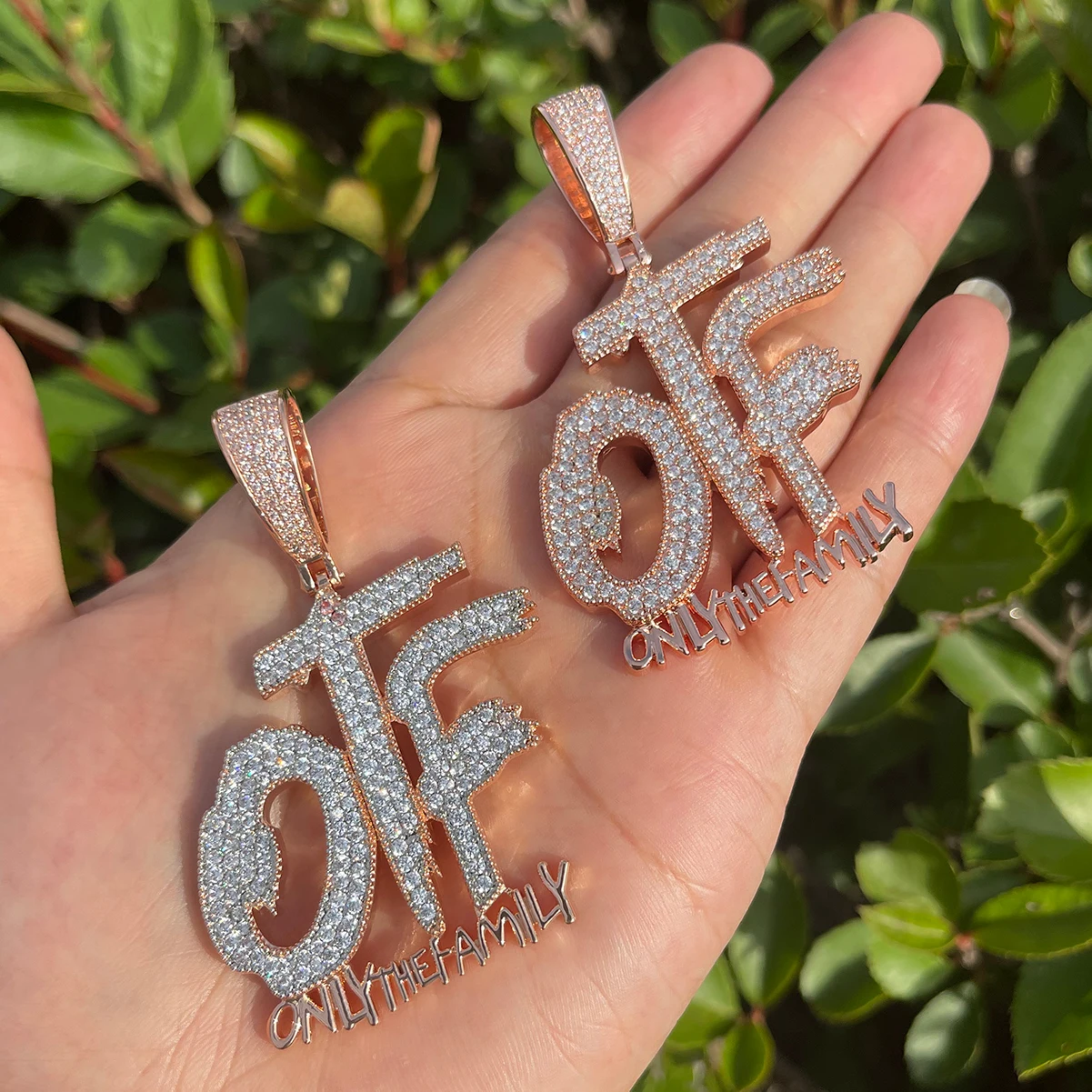 Bubble Letter Iced Out Pendant Only The Family Necklace for Men Prong Setting Cubic Zirconia Hip Hop Jewelry