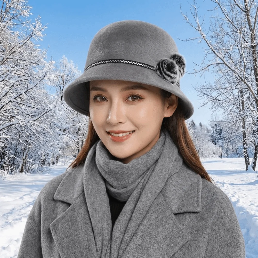 Vintage Imitation Fur Topper Hat Solid Color French Style Fisherman Hat Ball Hepburn Woolen Bucket Hat Lady