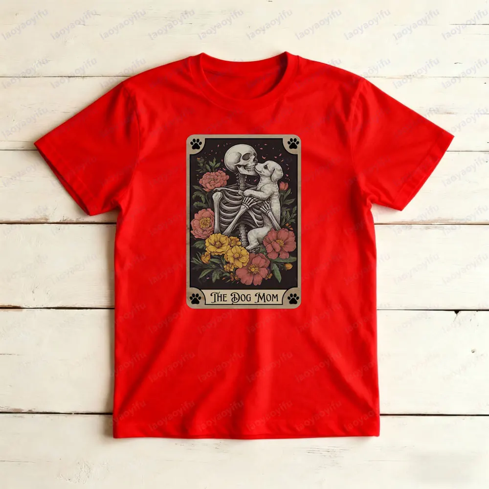الكلب أمي التارو بطاقة قميص القوطية الكلب ماما التي شيرت هدية عيد الأم تي شيرت الرجعية الهيكل العظمي الكلب عاشق المحملة المرأة الحياة اليومية القمم #6