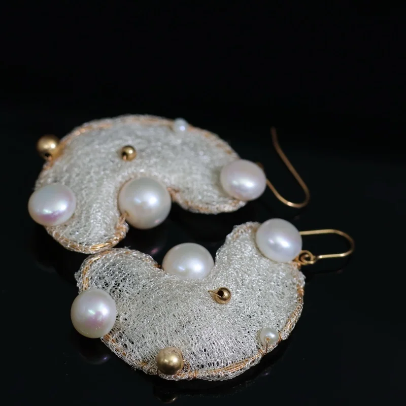 

SGARIT Original Design Italian Craftwork Lace DIY Drop Earrings 14k Filled Gold Natural Freshwater For Party Pearl Jewelry