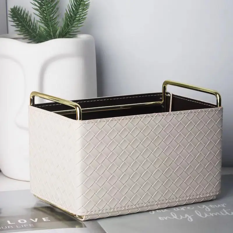 Fashion Leather Storage Box Household Living Room Bedroom Entrance Hall Desk Cosmetics Stationery Remote Control Pen Holder