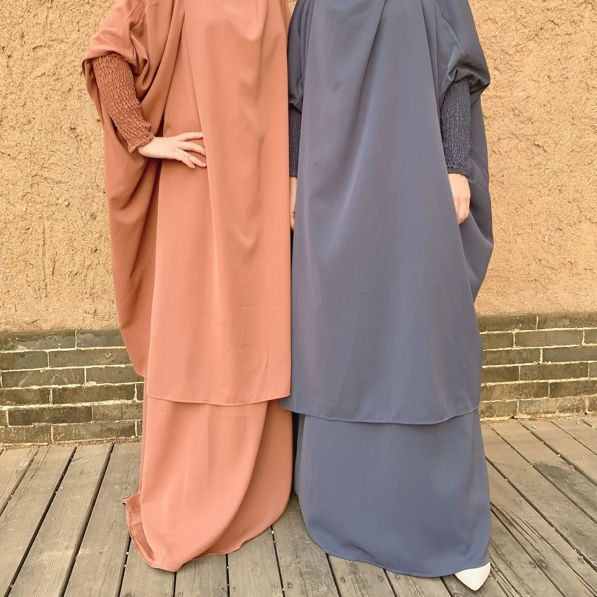 

Muslim 2 Piece Sets Robes Abaya Dubai Islamic Hijab Women Dresses Eid Hooded Ramadan Clothing Khimar Skirt Full Cover Arab Robe