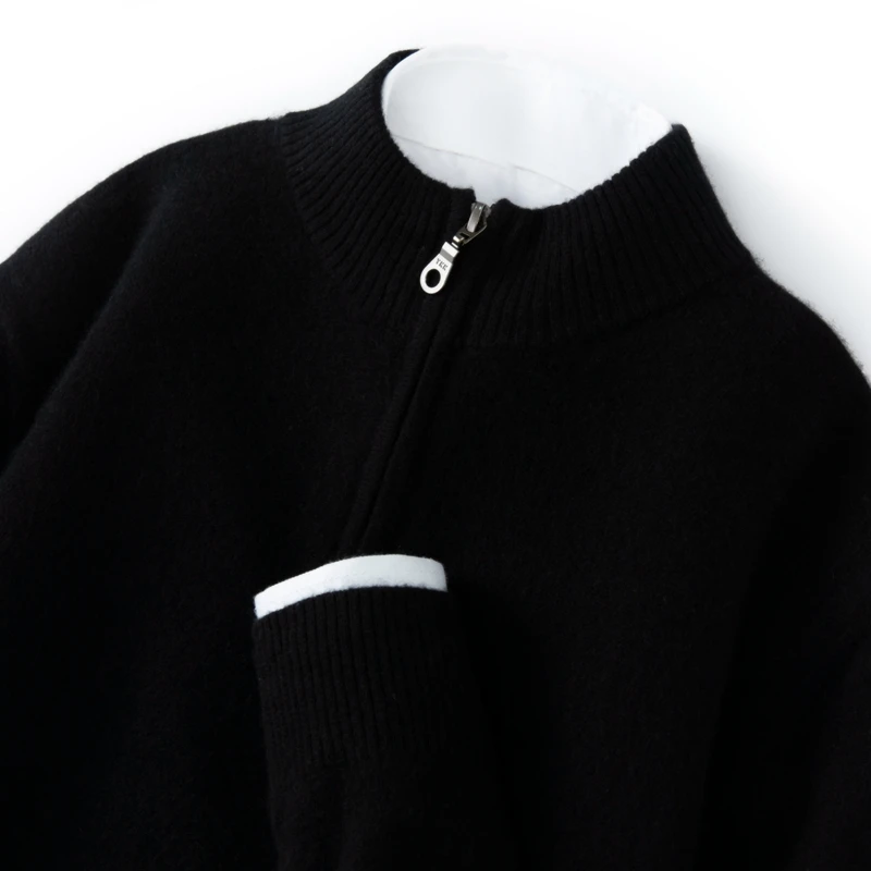 Chicuu suéter masculino 100% caxemira com zíper pulôver mock neck manga comprida básico malhas de caxemira outono inverno roupas tops