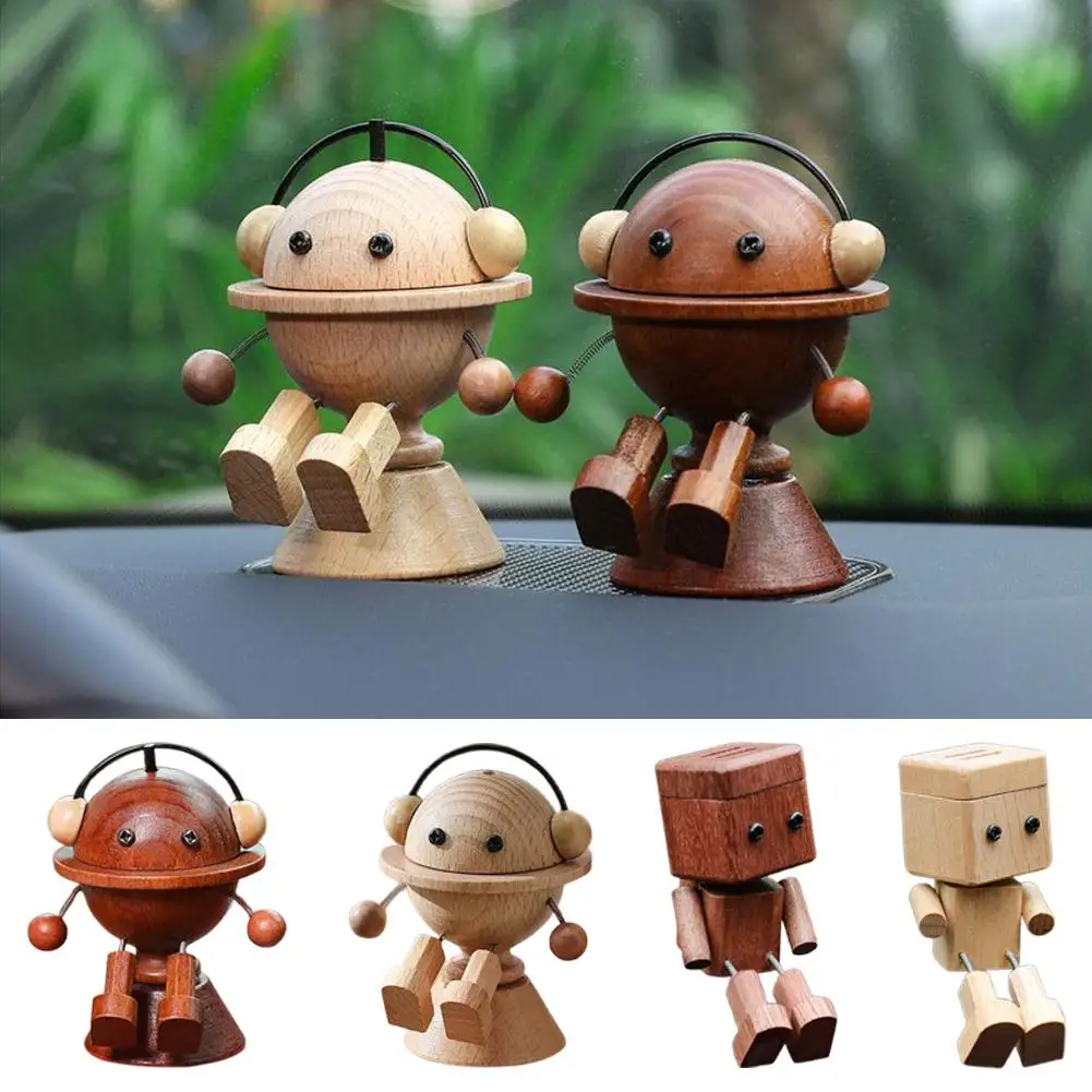 New Auto Handmade Shaking Feet Wooden Doll Shaking Wooden Robot Car Wooden Essential Oil Diffusers Car Home Room Fragrance