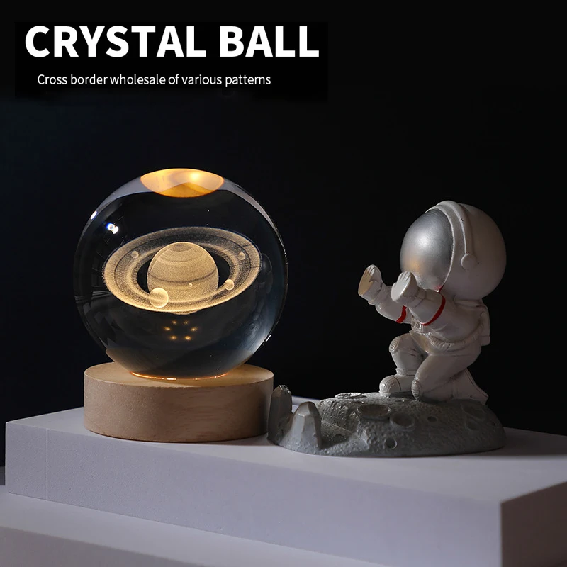 3D Crystal Ball Lamp with Galaxy and Planetary Projections USB Night Light for Cozy Atmosphere Plasma Ball Creative Gift