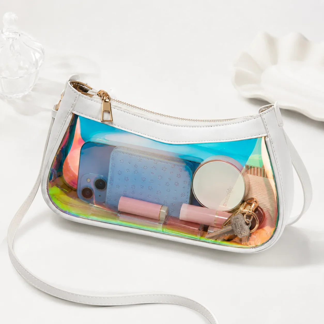 Summer Trendy Jelly Clear Shoulder Bag, Large Capacity Commute Handbag with Chain Strap, Multi-Wear Underarm Single Shoulder Crossbody Purse for Women Daily Matching Gift