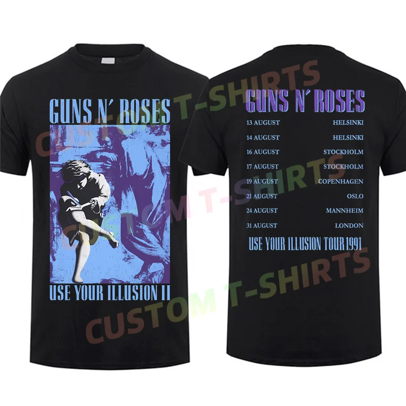 2024 Men T Shirt Casual 1991 Illusion T-Shirt Black By Guns N' Roses Graphic Summer Short Sleeves 100% Cotton S-3XL Cool Tee